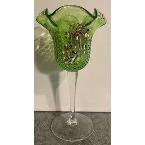 Hand Blown Beautiful Art Glass Stemmed Decor  With Swirls of Color embedded  9 i